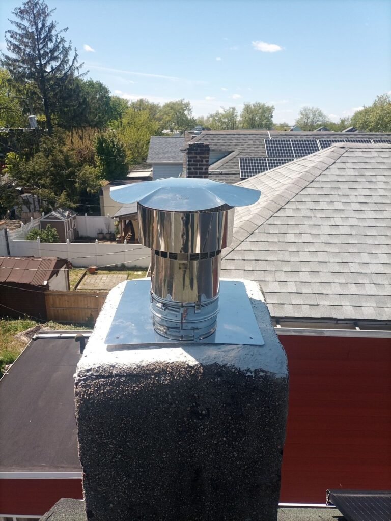 Chimney top with a metal cap on a coated crown, Jersey City, NJ